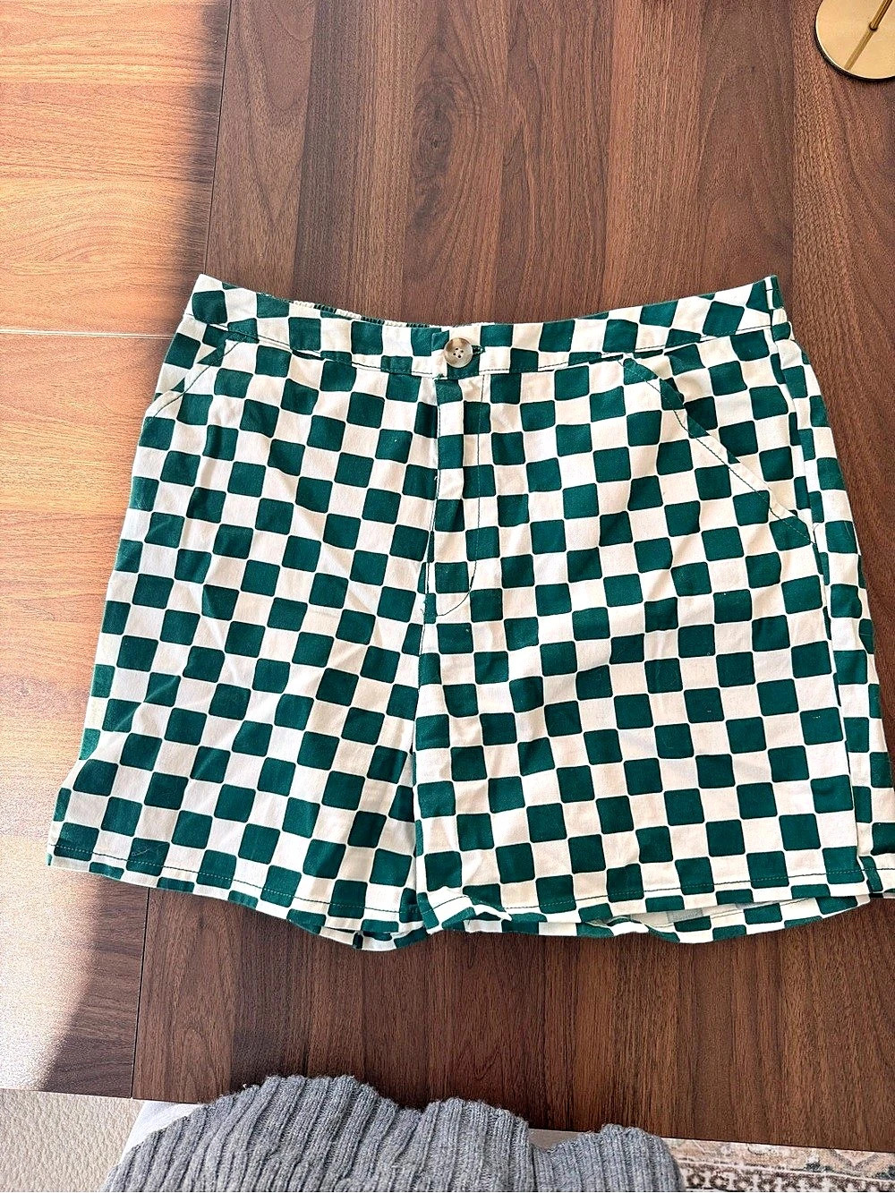 Wild Fable Checkered High Waist Shorts in Green & White Size Medium